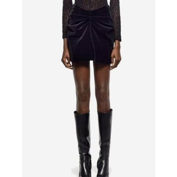 Zara Ruched Velvet High Waisted Skirt Size Small - Picture 1 of 4